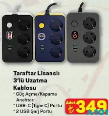 TARAFTAR LİSANSLI 3'LÜ UZATMA KABLOSU